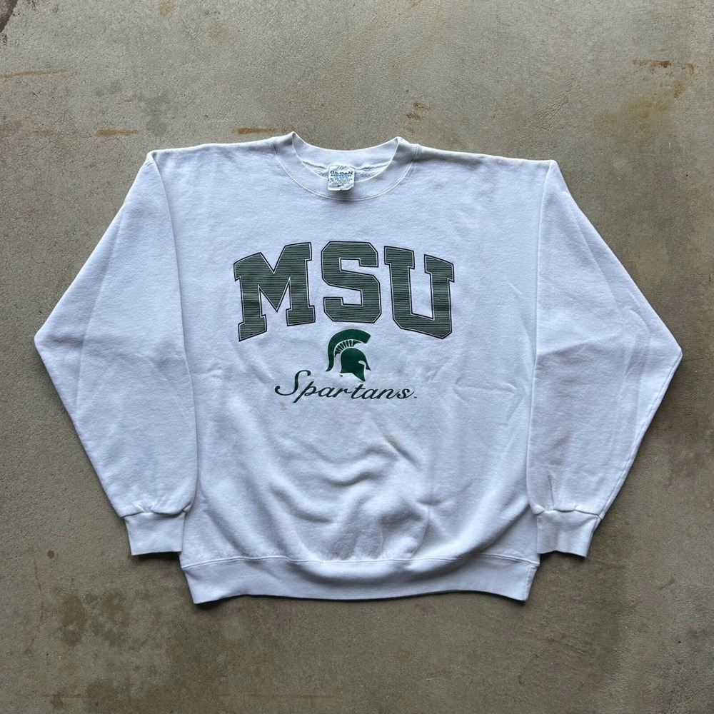 Vintage 90s Michigan State Spartans Sweatshirt Size XL White NCAA College